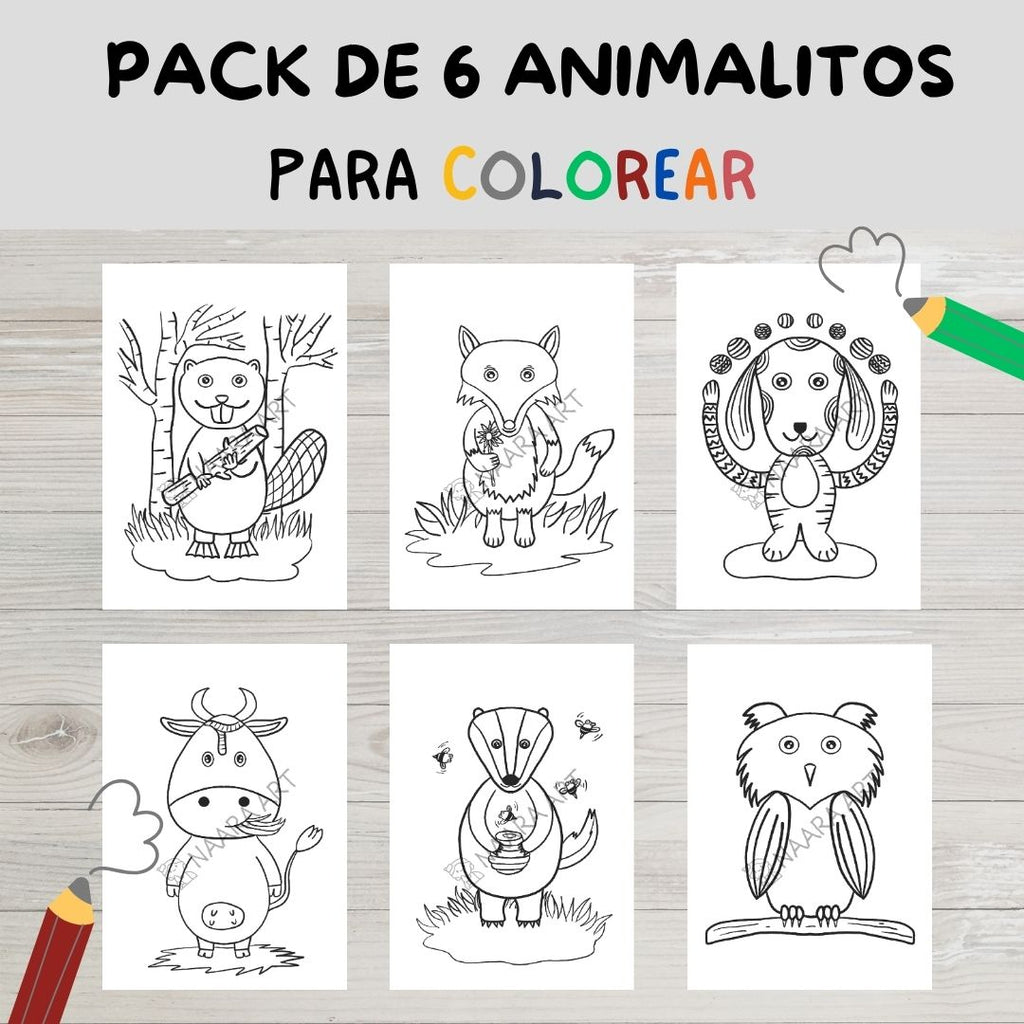 💻 Pack 6 animalitos para colorear