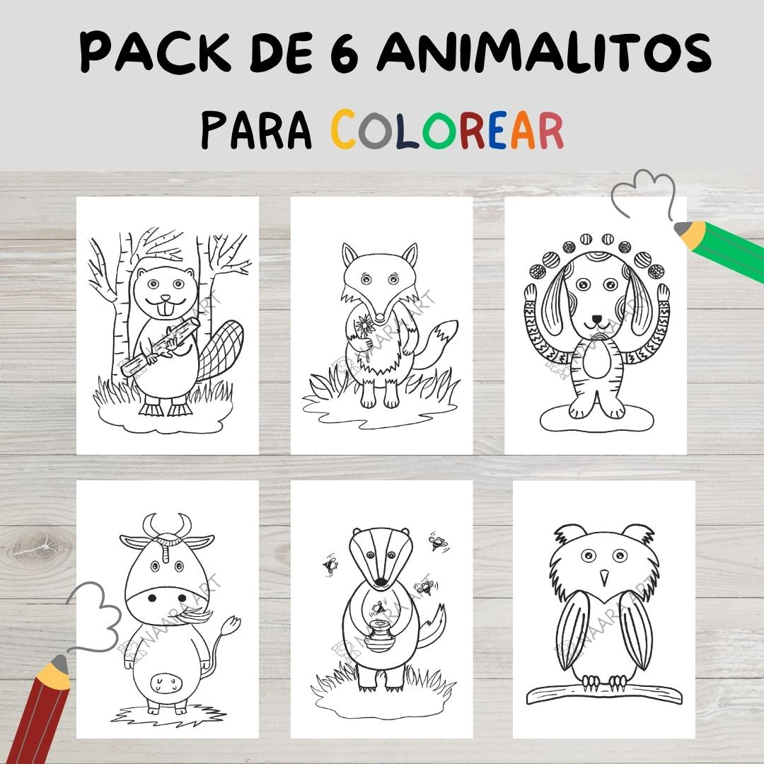 💻 Pack 6 animalitos para colorear