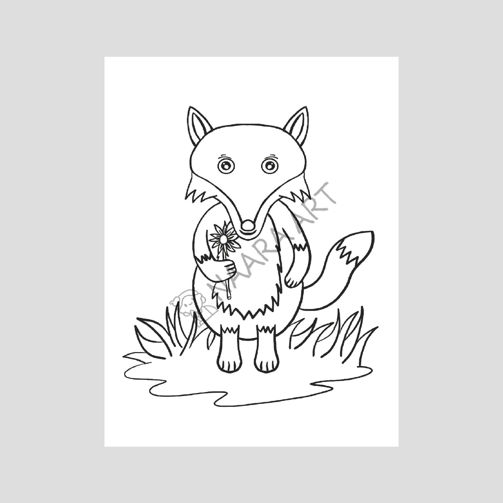 💻 Lámina colorear zorrito con flor