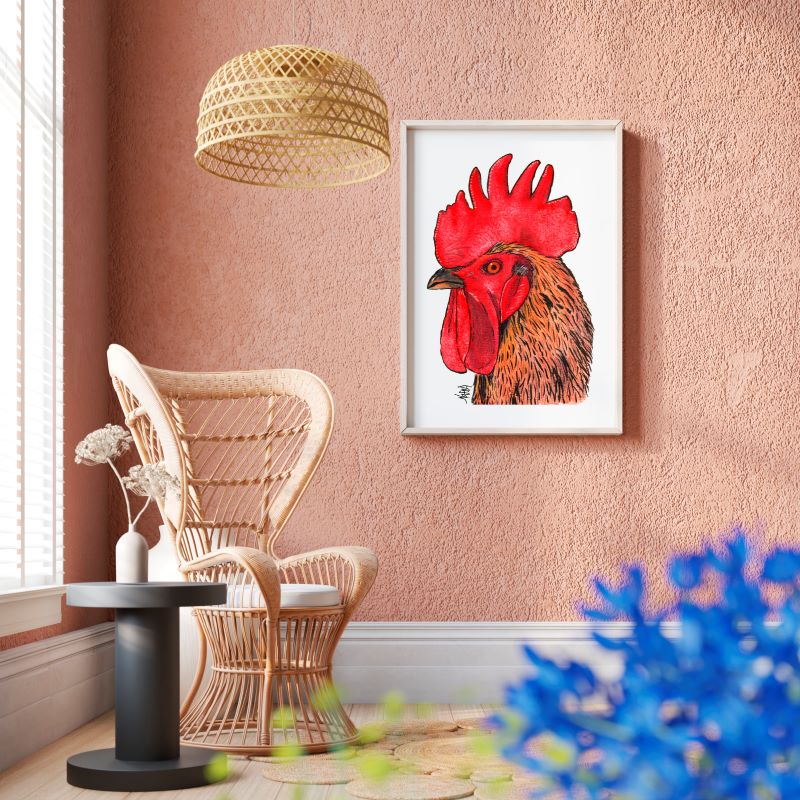 💻 Gallo acuarela (Lámina digital)