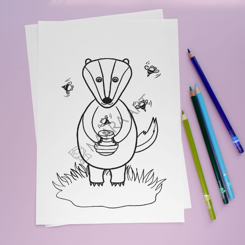 💻 Lámina colorear tejón con miel