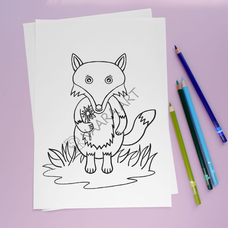 💻 Lámina colorear zorrito con flor