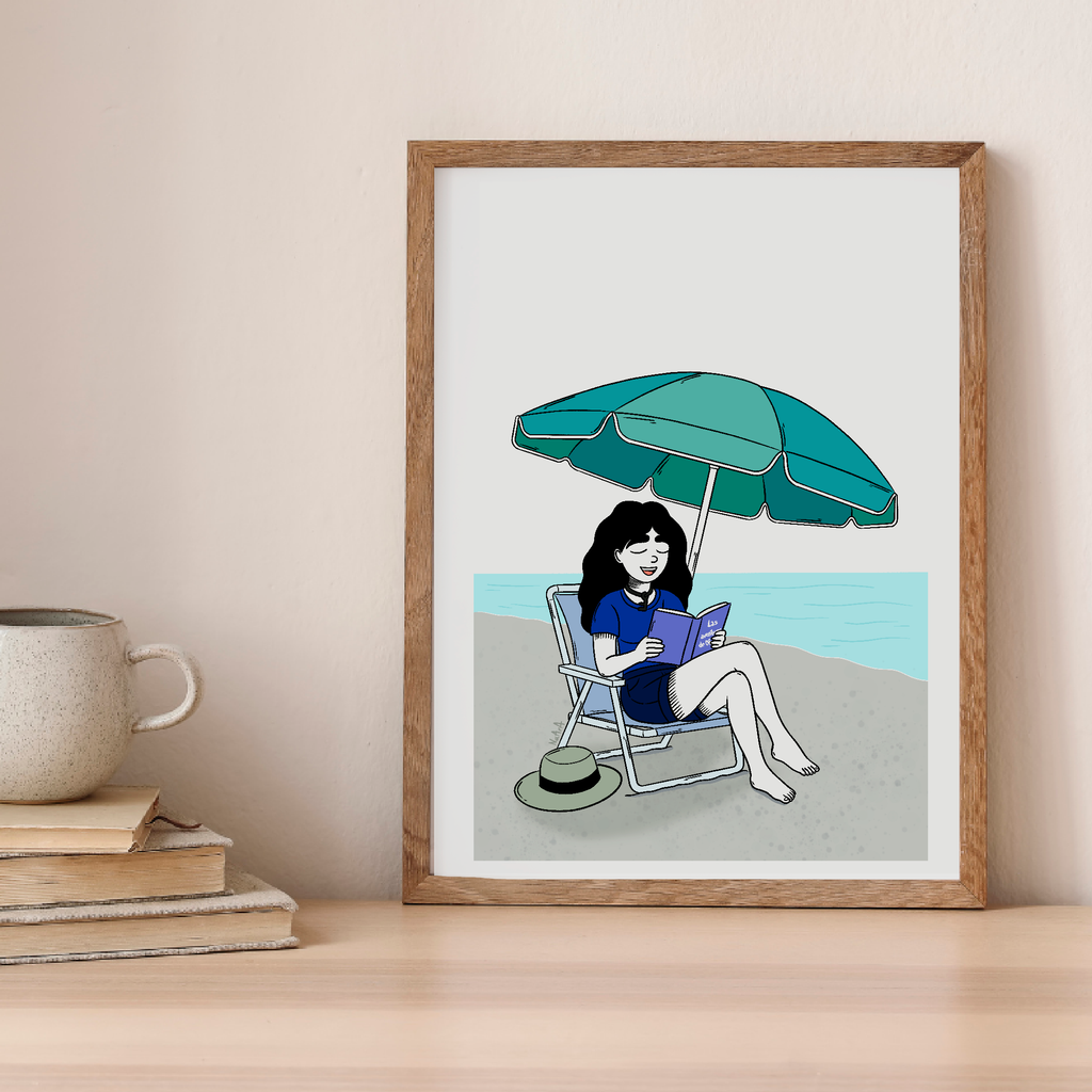 Ilustración digital "Ofelia bajo la sombrilla"