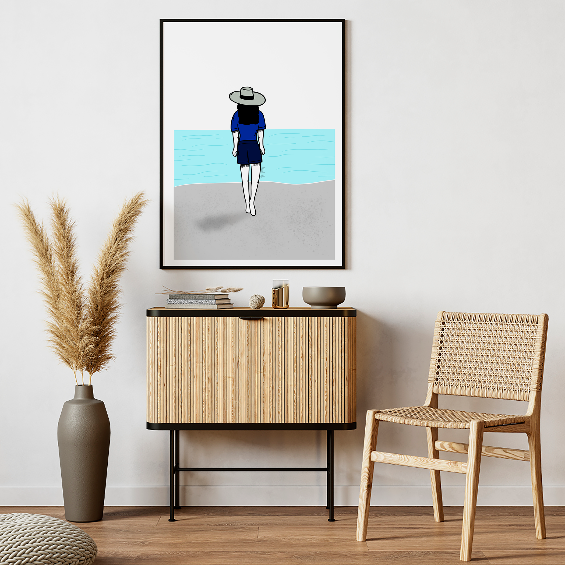 Ilustración digital "Ofelia mirando al mar"