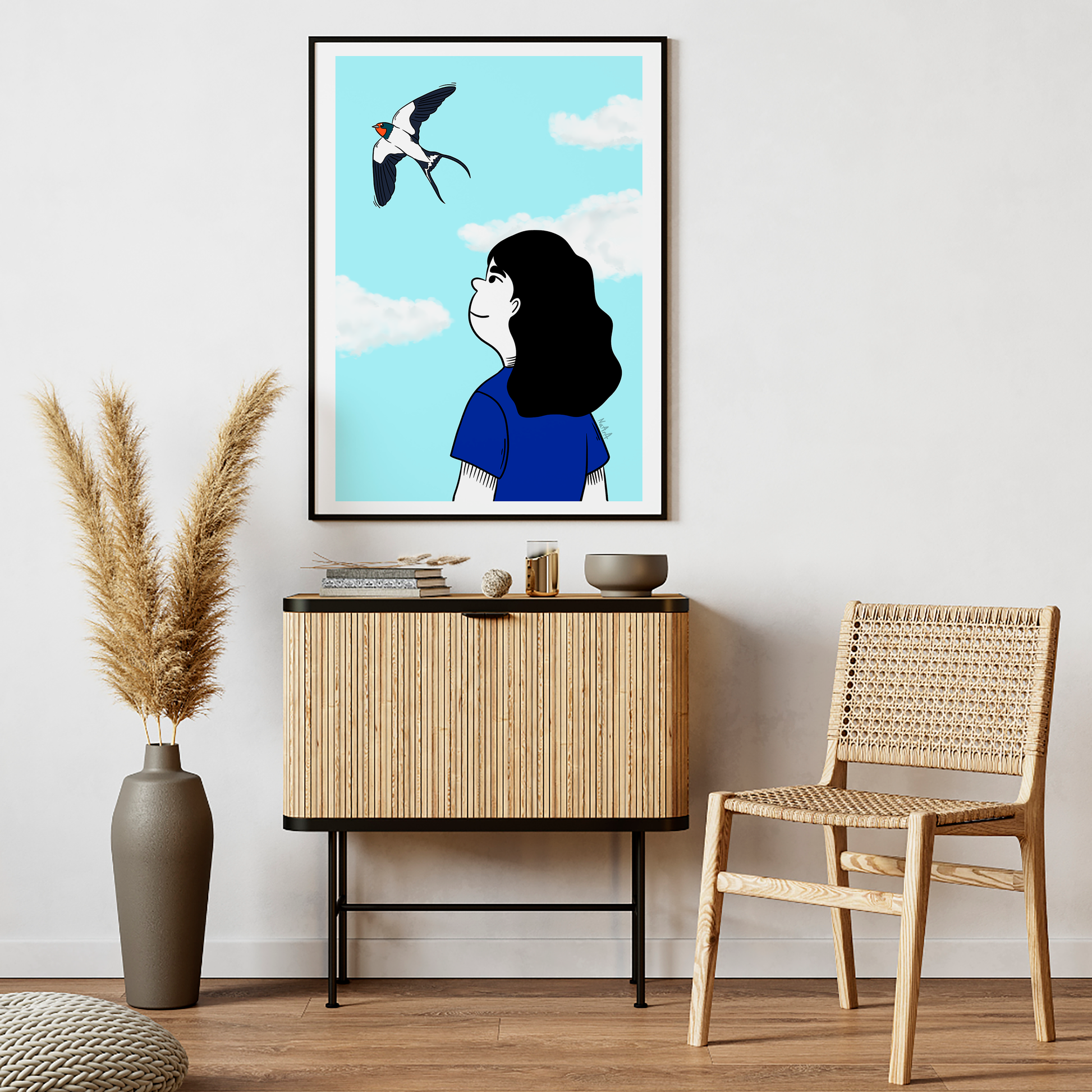 Ilustración digital "Ofelia y la golondrina"
