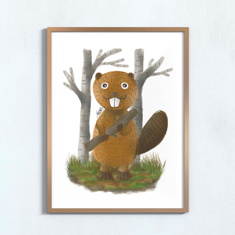 Castor con su madera