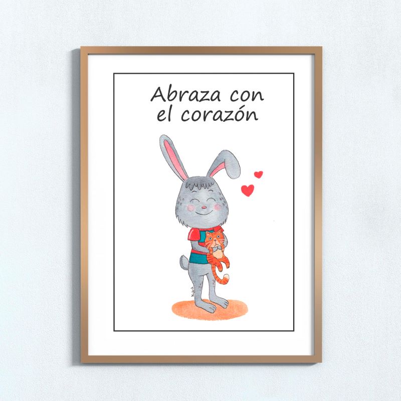 Conejito abrazando gatito